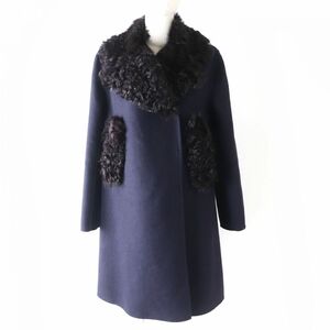  beautiful goods ^ regular goods VALENTINO Valentino lady's Ram fur attaching wool × Anne gola coat navy 40 Italy made autumn winter thing *