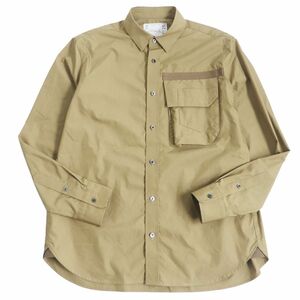 極美品□22SS sacai/サカイ 22-02725M ロゴシェルボタン 長袖 コットンウェザーシャツ/ミリタリーシャツ ベージュ 1 日本製 正規品 メンズ