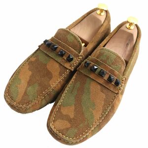  superior article ^ Valentino galava-ni studs attaching camouflage -ju pattern suede leather driving shoes brown group 41 men's 