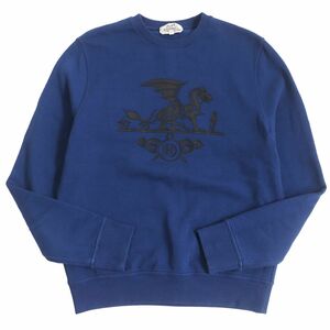 良品□19AW HERMES/エルメス ドラゴン ラムレザーパッチ 長袖 ロングスリーブ スウェットシャツ/トレーナー ネイビー S イタリア製 正規品