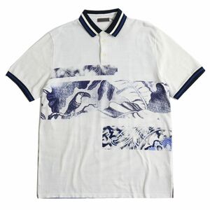  unused goods ^ regular goods ETRO Etro botanikaru total pattern design cotton 100% polo-shirt with short sleeves men's 2XL white × navy blue group Italy made 