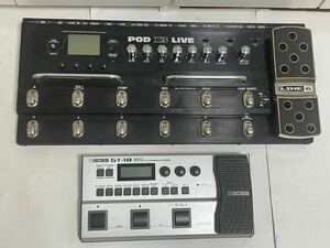 エフェクター2台まとめ ベース用 LINE 6POD X3 LIVE BOSS GT-1B ジャンク品　現状販売