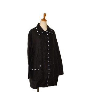  Fendi 365 Vintage piping switch turn-down collar coat black cotton flax *linen lady's FENDI [ used ]