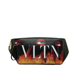  Valentino e milio vi laruba collaboration fire -f Ray m lip pattern body bag waist bag black leather [ used ]