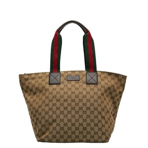 グッチ GGキャンバス シェリーライン トートバッグ 131231 ベージュ ブラウン キャンバス レザー レディース GUCCI 【中古】