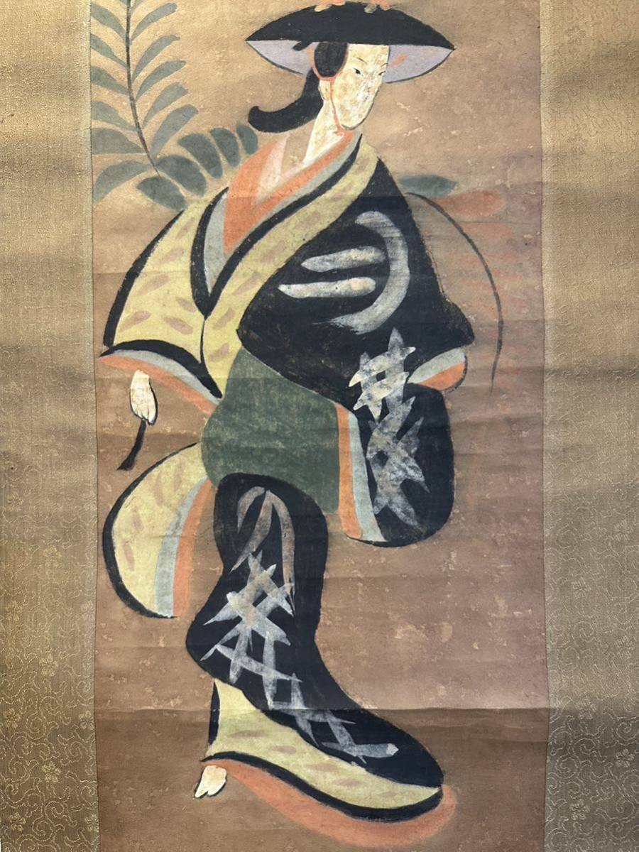 [Genuine] Otsue Fujimusume Edo period old hanging scroll (kakejiku) hand-painted paper Japanese painting beauty painting art ukiyo-e painting core size approx. 82*25cm box included, Painting, Ukiyo-e, Prints, Portrait of a beautiful woman