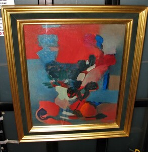 現代フランス画家　ローラン・ピエルジュ★青いパイプのある静物（1965年）★抽象画と具象画の間　15号油彩・額付き