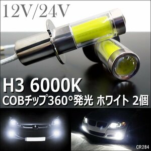 LED フォグランプ H3ショートバルブ COBチップ 12V 24V 白 2個セット (284) メール便送料無料/21и