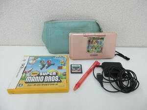 中古 任天堂 Nintendo DS NTR-001 ピンク + ゲームソフト2点 ニュー・スーパーマリオブラザーズ / テトリス ※本体通電のみ確認済／B