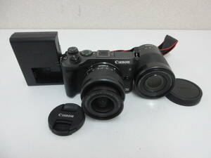 中古 カメラ Canon EOS M6 EF-M 15-45mm 1:3.5-6.3 IS STM 55-200mm 1:4.5-6.3 IS STM ミラーレス一眼カメラ ※通電のみ確認済 ／J