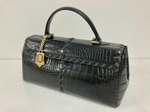 管101854 YVES SAINT LAURENT イヴ サンローラン クロコ 型押し レザー ハンド バッグ ブラック ゴールド 