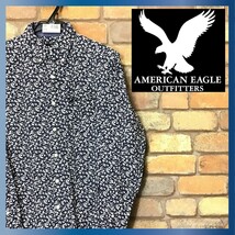 ME9-486◆GOODデザイン◆状態◎◆ネイビー【American Eagle アメリカンイーグル】コットン100% 小花柄 総柄シャツ【メンズ XS】長袖_画像1