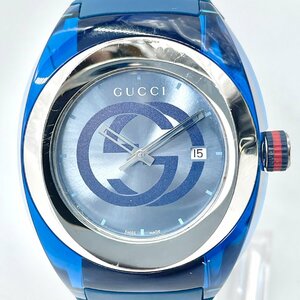 グッチ GUCCI 137.1 腕時計 時計 ウォッチ ブルー 青 17950364 クオーツ ステンレススチール シンク ラバー メンズ 5-9-195