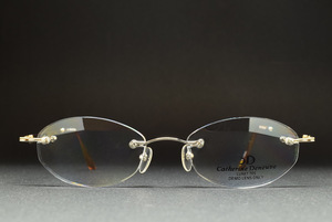 未使用品 Catherine Deneuve LUNETTES CD-164 49-18 ツーポイント メガネ サングラス フレーム ふちなし リムレス ゴールド/シルバー