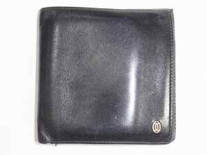 カルティエ Cartier 二つ折りコンパクト財布 メンズ レザー ブラック 中古品