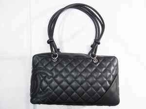 シャネル CHANEL ハンドバッグ ボーリング・バニティ カンボンライン 黒ｘ黒 レザー カード無し シールあり 8番台 中古良品