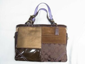 コーチ COACH トートバッグ シグネチャー キャンバスｘスエードレザー ブラウン H05J-8F69 中古良品