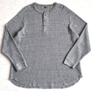 UNIQLO【美品】大きいサイズ 3XL ワッフルヘンリーネックT サーマル素材 ロングTシャツ 長袖カットソー グレー 435805 メンズ ユニクロ