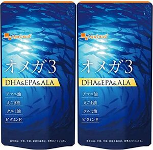 オメガ３　約６ヵ月分(90粒×２袋)　オーガランド　　DHA　EPA　ALA　アマニ油　えごま油　クルミ油　ビタミンE 