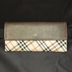 ●【YH-7006】中古品 BURBERRY バーバリー 長財布 Wホック キャンバス レザー 【レターパックプラス可】