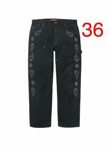 36インチ Supreme Paisley Studded Double Knee Painter Pant Black 23aw シュプリーム ペイズリー スタッディド ダブルニー ペインター