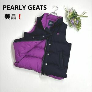 美品★パーリーゲイツ　PEARLY GEATS　レディースダウンベスト　ネイビー　2/L ダウン89%