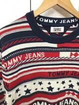 TOMMY JEANS トミーヒルフィガー 総柄 コットン×ウール ニット セーター クルーネック ニット メンズS 良品綺麗_画像3