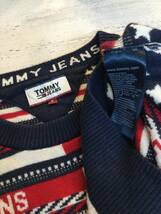 TOMMY JEANS トミーヒルフィガー 総柄 コットン×ウール ニット セーター クルーネック ニット メンズS 良品綺麗_画像10