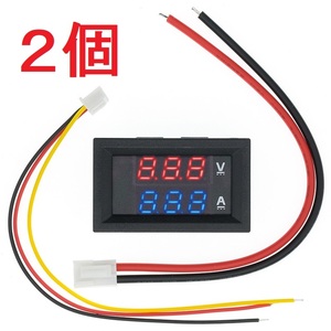 [2個セット] デジタル電圧計・電流計 DC100V 10A LED表示 【送料210円】