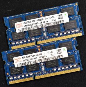 (送料無料) 8GB (4GB 2枚) PC3-12800S DDR3-1600 S.O.DIMM 204pin 2Rx8 [1.5V] [HYNIX 4G 8G] Macbook Pro iMac (DDR3) (管:SA4826 x3s