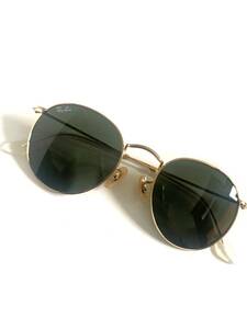 極美品 RayBan サングラス RB3447 ROUND METAL グラデなし サングラス 眼鏡 メガネ アイウェア 50□21 メンズ ゴールド mt110809