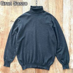 【美品】Gran Sasso グランサッソ ハイゲージ ウール タートルネック ニット L チャコールグレー ストラスブルゴ取扱