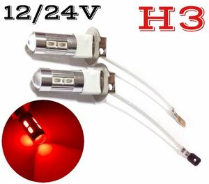 レッド 12V 24V 兼用 LED フォグランプ H3 左右2個セット5730smd 赤 プロジェクター トラック　ダンプ