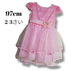[ beautiful goods ] Kids dress 97cm 3 -years old pink ribbon flower race Princess presentation piano presentation formal dress 