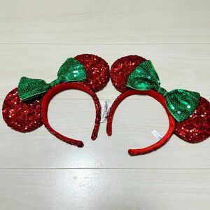 ミニー クリスマス スパンコール カチューシャ 2個セット ディズニー レッド グリーン 赤 緑