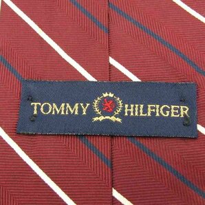 【美品】 トミーヒルフィガー TOMMY HILFIGER ライン柄 シルク ストライプ柄 アメリカ製 チェンジタイ メンズ ネクタイ レッドの画像4