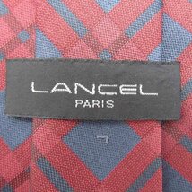 【美品】 ランセル LANCEL チェック柄 シルク 格子柄 日本製 ライン柄 メンズ ネクタイ レッド_画像4