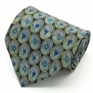  Trussardi TRUSSARDI total pattern silk fine pattern pattern Italy made men's necktie navy 