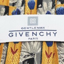 【良品】 ジバンシイ GIVENCHY ジバンシー チェック柄 シルク 花柄 小紋柄 メンズ ネクタイ イエロー_画像5