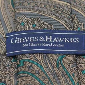【良品】 ギーブスアンドホークス Gieves & Hawkes イギリス高級紳士服ブランド ペイズリー柄 シルク サビルロウ メンズ ネクタイ グレーの画像5