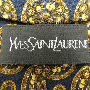 【美品】 イヴサンローラン Yves Saint Laurent YSL ドット シルク 総柄 花柄 メンズ ネクタイ ネイビーの画像4