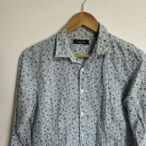 【人気】トルネードマート　長袖シャツ　花柄　白×ブルー　日本製　総柄　Lサイズ