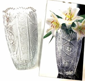 新品同様 極美品 曽我ガラス SOGA GLASS フラワーベース クリア 花瓶 花器 花入れ レトロ 26cm