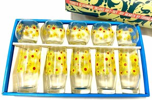 当時物 新品 未使用 TOYO GLASS 東洋ガラス タンブラー グラス コップ 10客セット 10個セット 花柄 レトロポップ 昭和レトロ