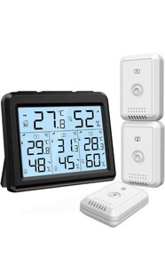 ORIA デジタル温湿度計 外気温度計 ワイヤレス 室内 室外 三つセンサー LCD大画面 バックライト機能付き