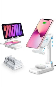 ワイヤレス 2in1 充電器 卓上 スマホ スタンド 充電 iPhone/android携帯 タブレット/ipad スタンド- 折り畳み式 充電スタンド 2台同時充電 