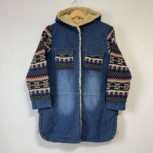 ★native denim iacket ネイティブ デニム ジャケット★XIN SHI JI コート アウター 防寒 裏ボア カジュアル ブルー レディース L/DD6771