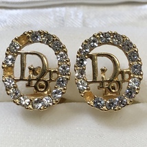 Christian Dior イヤリング ラインストーン / 石取れ ロゴ ゴールドカラー クリスチャン ディオール アクセサリー _画像1