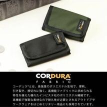 新品 未使用★ミニ財布 オリーブ 薄型8mm●CORDURAコーデュラ ファブリック●高強度ポリエステル●コンパクト 三つ折り財布 軽量 耐摩耗 _画像4