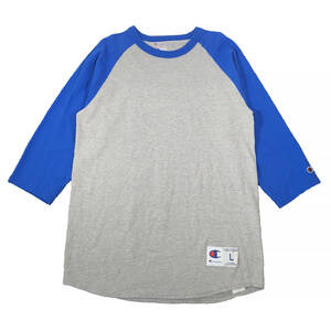 【980円スタート】USA 古着 長袖 Tシャツ Champion ブルー グレー 青 メンズL チャンピオン ラグランスリーブ シンプル 古着卸 激安 BA0138